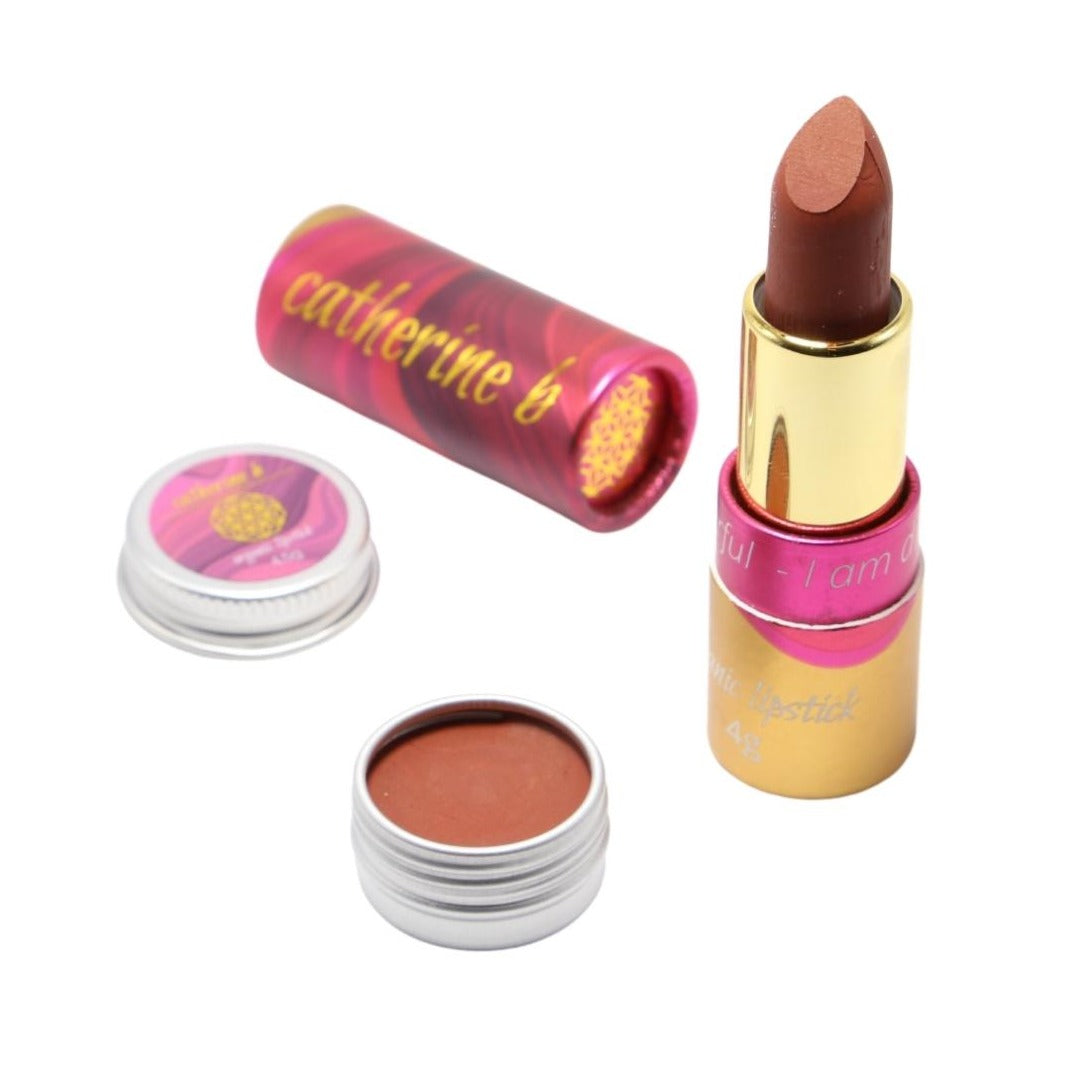 Mallee Dawn - Orange Brown Dark Terracotta Organic Long Lasting Lipstick 4.5g tin and 4g tube