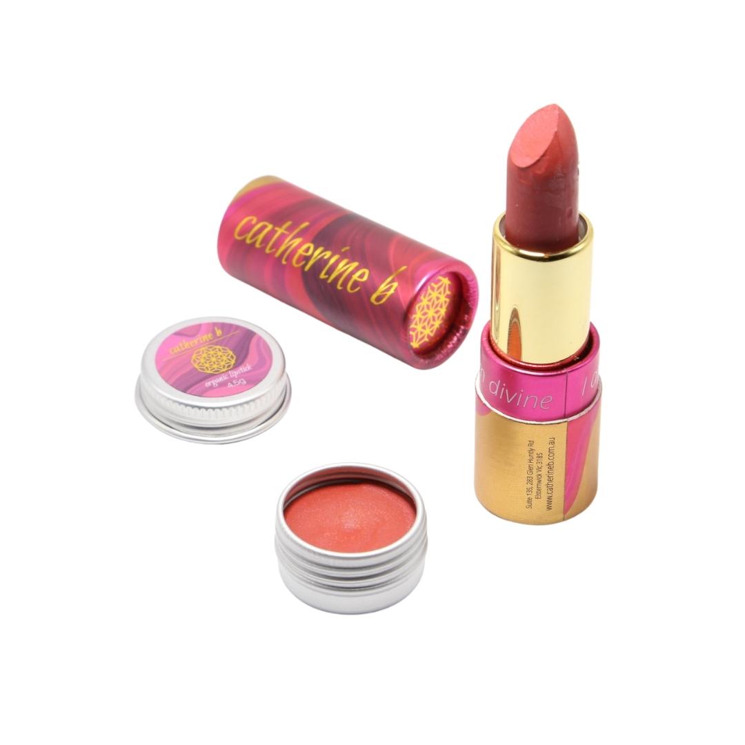  Soft Peach Pink Organic Lipstick available in 4.5g tin or 4g tube