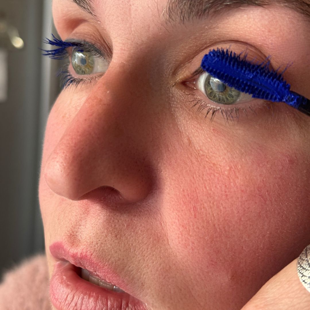 Cobalt blue mascara on caucasian woman