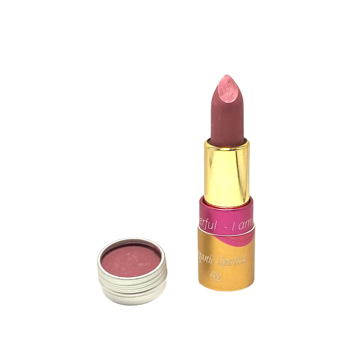 catherine b ethereal lipstick tube and lipsick tin on white background