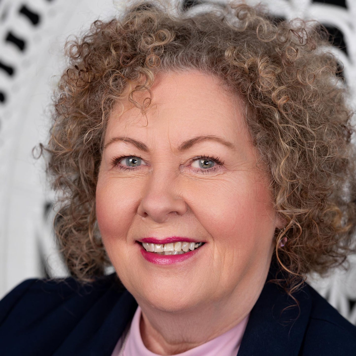 mouse brown curly hair wearing Muse - Bright Deep Pink Blue Undertone Long Lasting Organic Lipstick