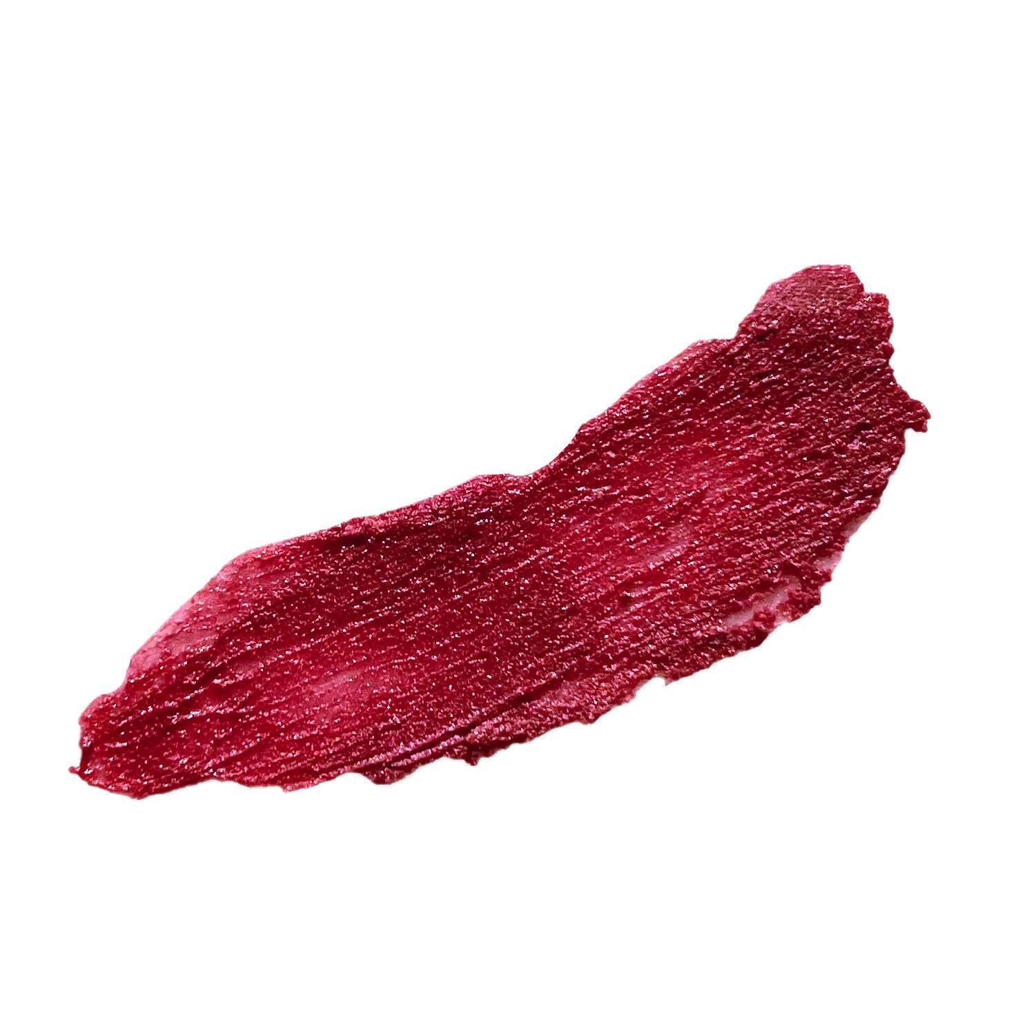 soft plumb swatch tinted lip balm that gives your lips a deep pink depth on white background depth