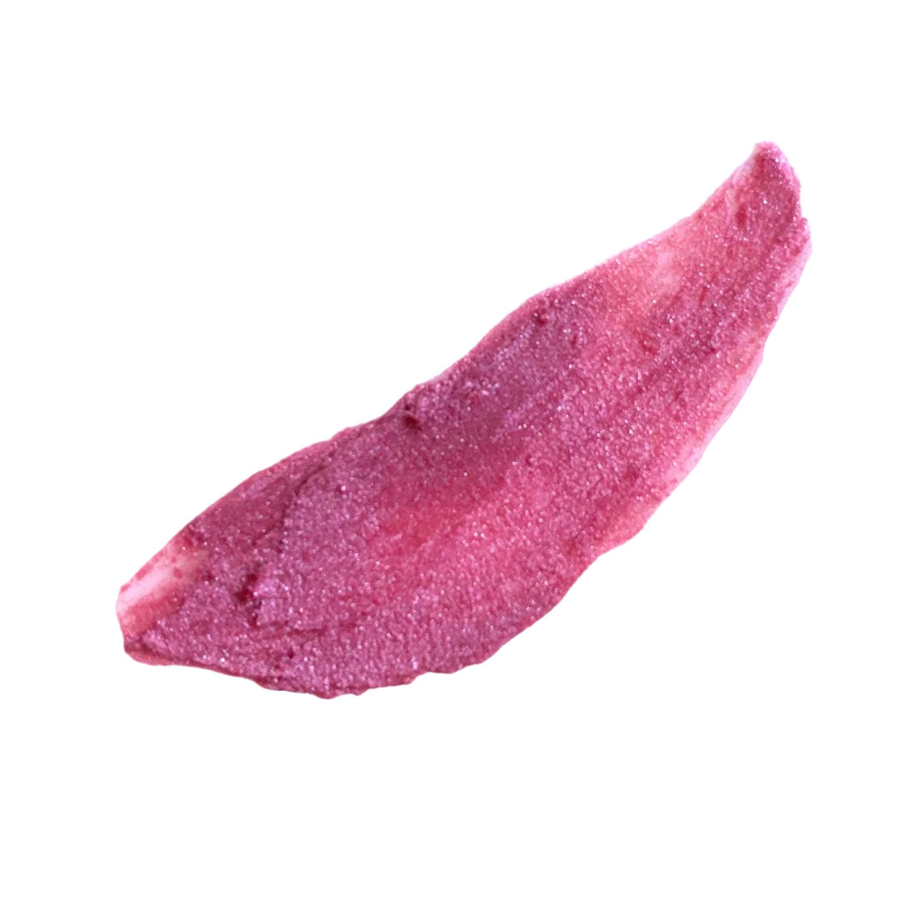 soft lilac tinted lip balm smear on white background