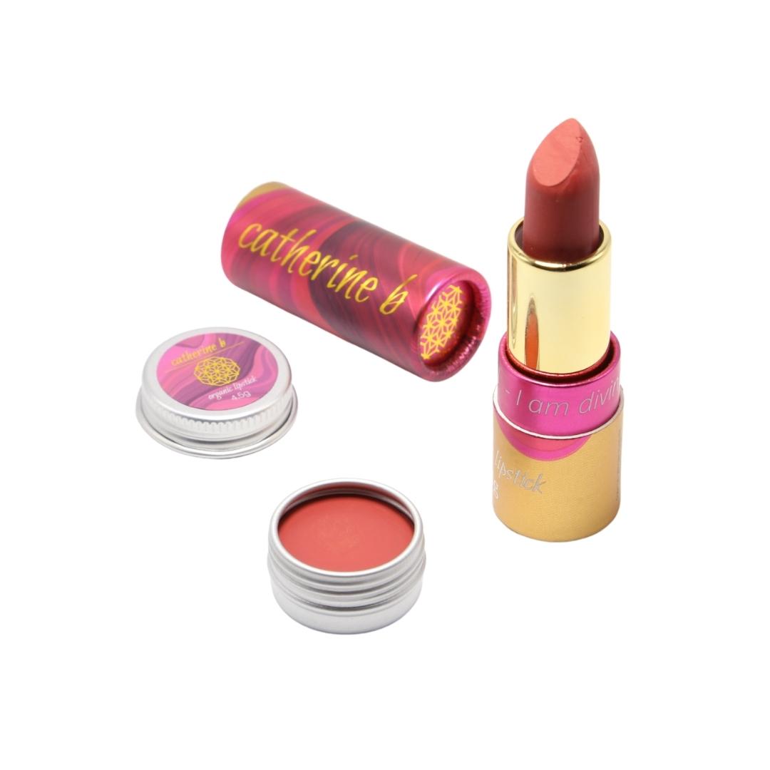 Dusk - Warm Dusky Orange Pink Organic Lipstick 4.5g tin and 4g tube