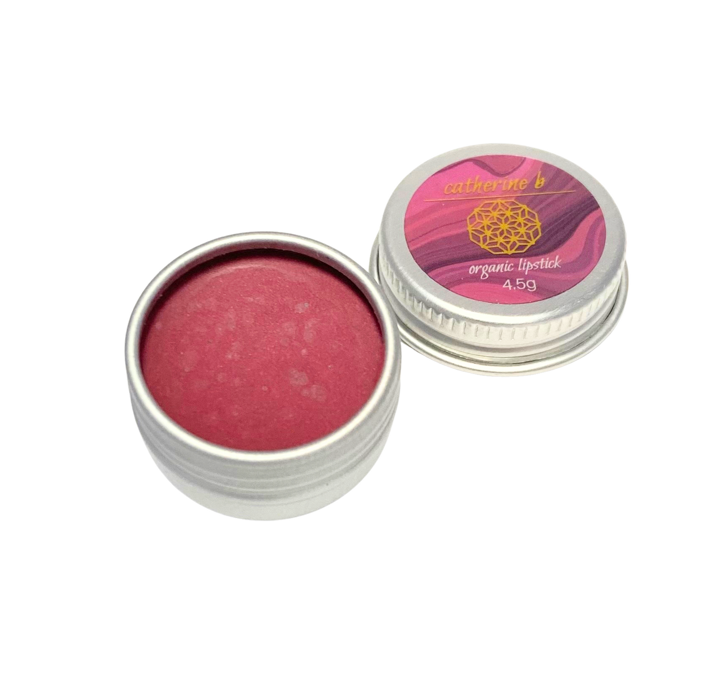 ethereal deep rose pink lipstick in aluminium tin on a white background 