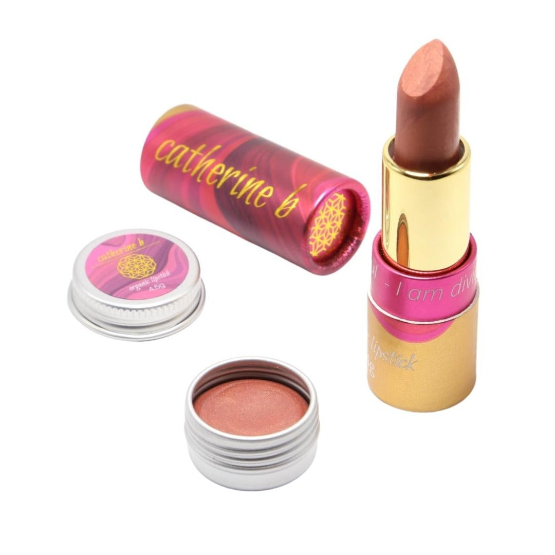 Lotus - Soft Neutral Nude Brown Pink Long Lasting Organic Lipstick 4.5g tin and 4g tube