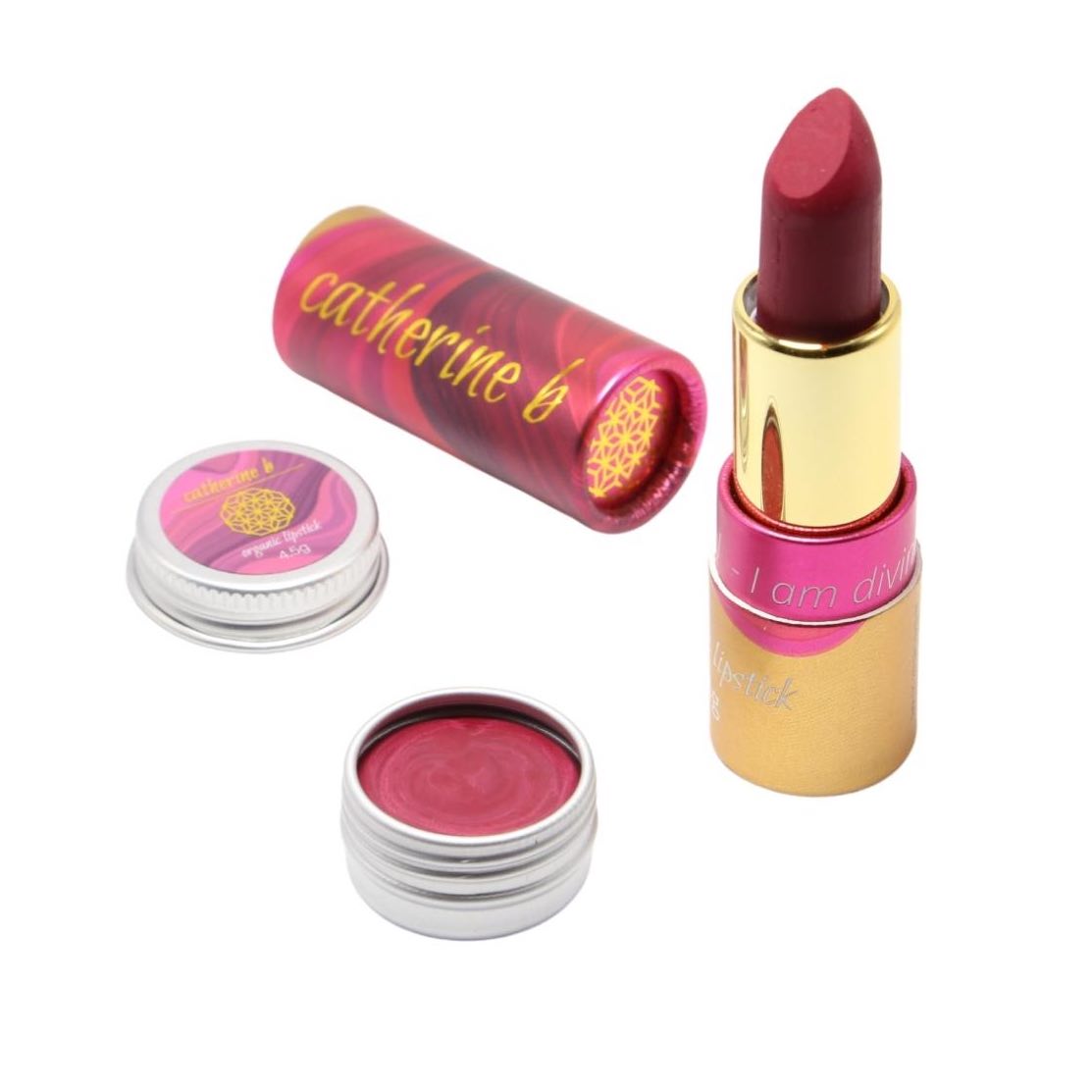 Tango - Dark Rich Raspberry Red Pink Organic Long Lasting Lipstick 4g tube and 4.5g tin